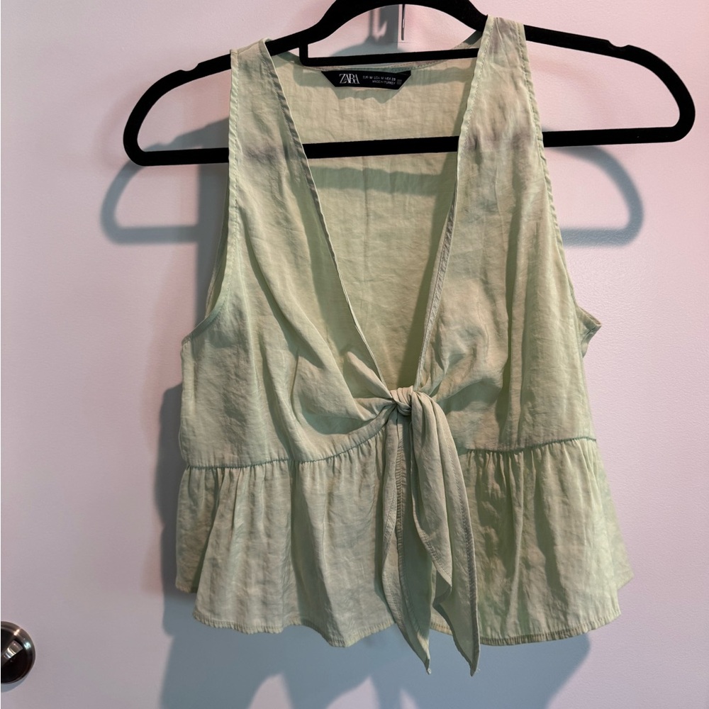 Green Low Cut Peplum Top